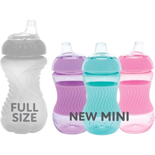 Nuby Mini Gripper No-Spill Baby Sippy Cups with Soft Spout and Easy Grip - (3 Pack) 6 oz - 6+ Months - Pink/Purple/Aqua