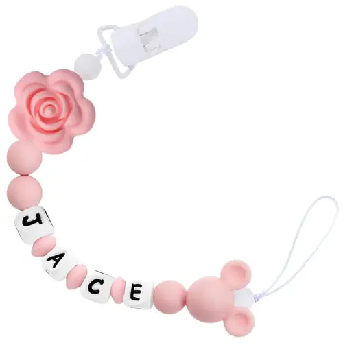 Personalized Pacifier Clip with Name Custom Pacifier Holder with Name Newborn Baby Gift Sets (Flower)