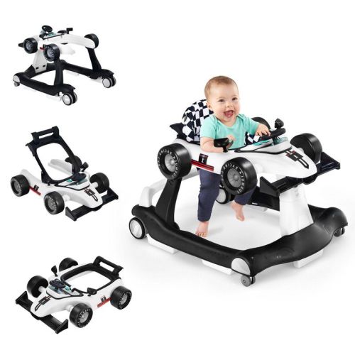 4-in-1 Foldable Baby Push Walker with Adjustable Height and Music Activity Tray White