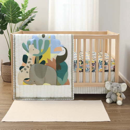 The Peanutshell 3 Piece Safari Puzzle Baby Crib Bedding Set Boy, Nursery Decor, Modern Jungle