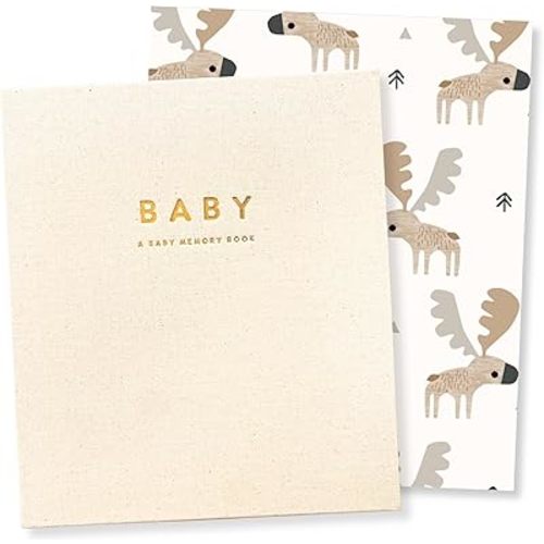 Peachly Unisex Baby Memory Book – Minimalist Baby First Year Keepsake for Milestones, Aesthetic Modern Scandi Baby Book – Gender Neutral, Linen Scrapbook (Charlie)