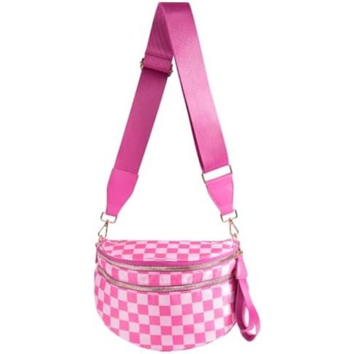 Black and White Checkered Crossbody Bag Bum Bag for Women,Spacious Checkered Purse Fanny Packs Belt Bag
