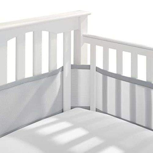 BreathableBaby Breathable Mesh Liner for Full-Size Cribs, Classic 3mm Mesh, White (Size 4FS Covers 3 or 4 Sides)