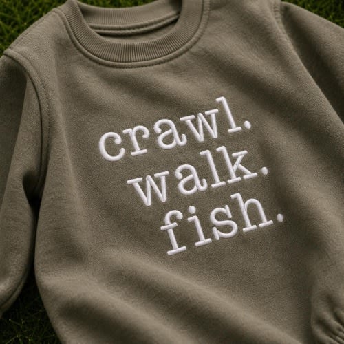 Crawl Walk Fish Embroidered Baby Romper | Fishing Baby Bodysuit, Newborn Coming Home Outfit | Personalized Fisherman Baby Gift