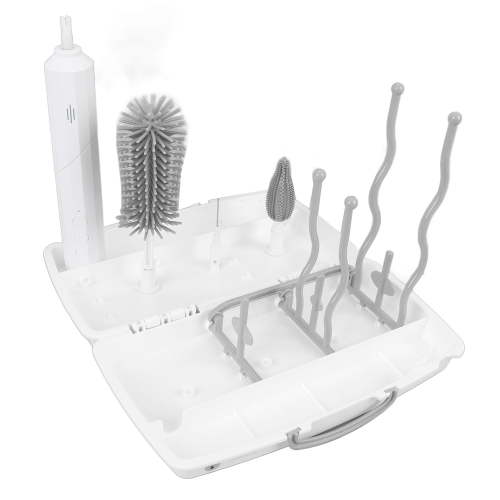 Rupoun Electric Bottle Brush Set, 3 Speeds, 2 Replaceable Heads, Rechargeable Cleaning Brush with Drying Rack, White, 9.84 inches / 25 cm