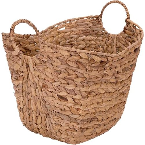 Household Essentials ML-4002 Tall Water Hyacinth Wicker Basket with Handles | Natural, Brown, Natural