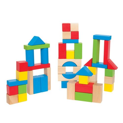Hape Maple Wood Kids Building & Stacking Blocks, 50 Pieces