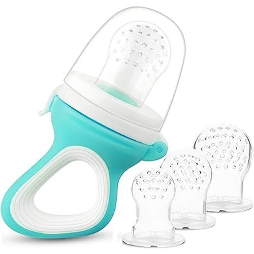 Baby Fresh Food Feeder Fruit Pacifier- Tinabless Infant Fruit Teething Toy Teether, Bonus Includes 3 Different Sized Silicone Pouches for Toddlers & Kids
