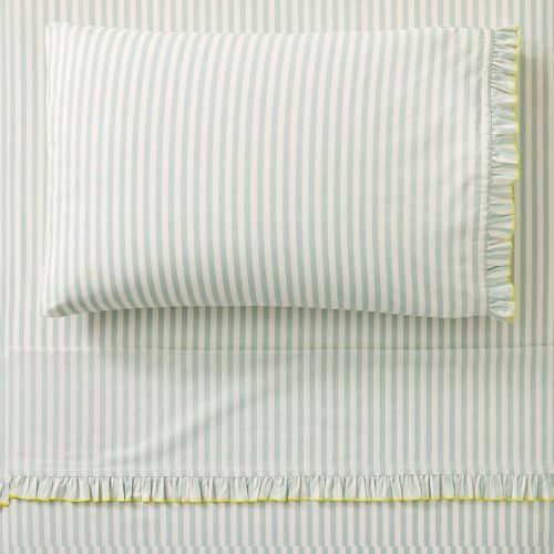 Pink Chicken Ruffle Stripe Cotton Sheet Set