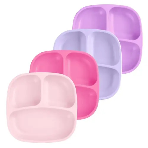Re-Play Toddler Plates with Dividers - Deep-Walled 3 Compartments Divided Plates for Kids - Dishwasher & Microwave Safe - Made in USA - Set of 4-7.37" x 7.37" x 1.25" - Princess