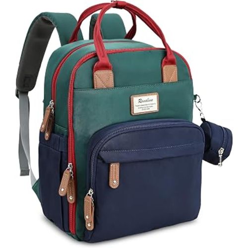 RUVALINO Diaper Bag Backpack-Multifunction Baby Travel Bag with Changing pad, Insulated Bottle Holders & Pacifier Case, Large Capacity, Waterproof, Red-Green-Blue