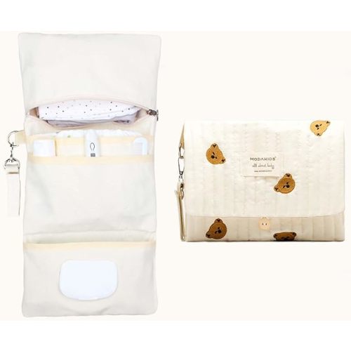 Baby Bag Organizer, Waterproof Mini Diaper Bag, Foldable Mom Travel Set, Diaper Organizer, with Gift for Baby Shower (Bear)