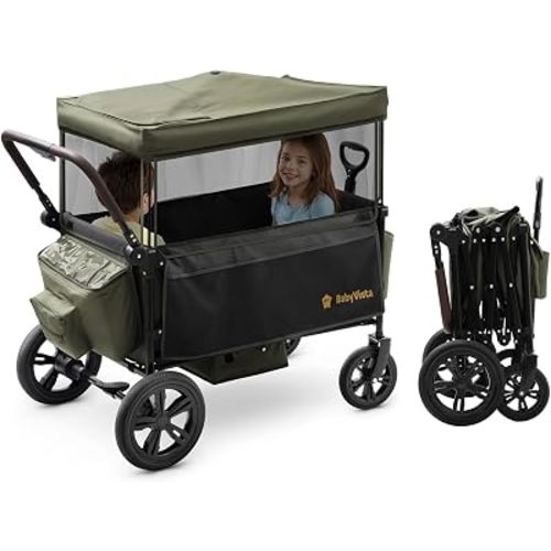 Stroller Wagon for Kids, One-Hand Adjustable Push/Pull Handle