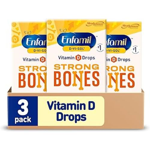 Enfamil Baby Vitamin D-Vi-Sol Vitamin D Liquid Supplement Drops for Infants, Supporting Strong Teeth & Bones in Newborn Babies, Easy-to-Use, Gluten-Free, 50 mL Dropper Bottle, Pack of 3
