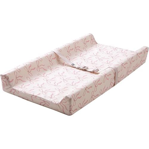 Tiny Twinkle Diaper Changing Pad for Dresser & Nursery Table – Waterproof, Wipeable & Mess-Proof Baby Changing Pad with Safety Strap, Non-Slip Base & Removable Washable Cover(Bows)