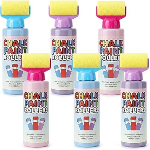 Eaasty 6 Pcs Roller Sidewalk Chalk Set Sidewalk Paint, Pink, Blue, Purple