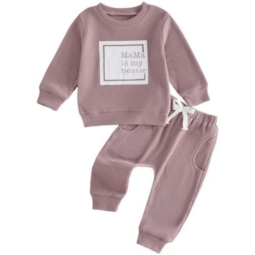 SIZE: 6-12 MONTHS Tsultryofs Baby Girl Clothes Toddler Infant Fall Winter Outfit Letter Print Long Sleeve Pullover Tops and Stretch Pants Set