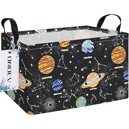 Rectangular Fabric Storage Bin,Decorative Basket,Organizer Box with Handles,for Clothes Storage,Books and Sundries(Planet)