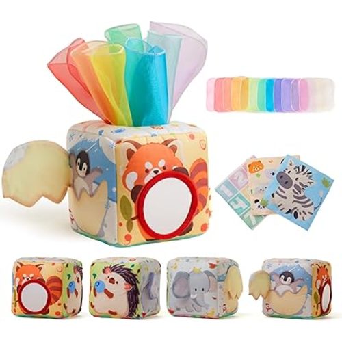 Baby Tissue Box Toy for Babies 6-12 Months - Montessori Sensory Toys for Babies 1 Year Old - Boy Girl Shower Gifts 6 9 12 18 Months Old