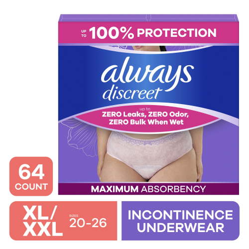 Always Discreet, Adult Diapers for Women, XL XXL, 64 Count