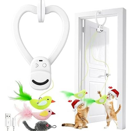 Interactive Cat Toys for Indoor Cats: Automatic Flying Bird Feather Wand Chase Exercise Enrichment Stimulation, USB Rechargeable Durable Safe Hanging Toy for Bored Kittens Adult Multi Cat Households