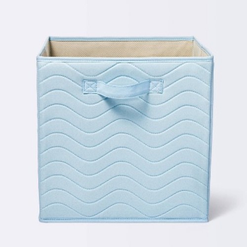 Quilted Fabric Cube Storage Bin - Blue - Cloud Island™: Polyester Square Baskets with Cardboard Structure