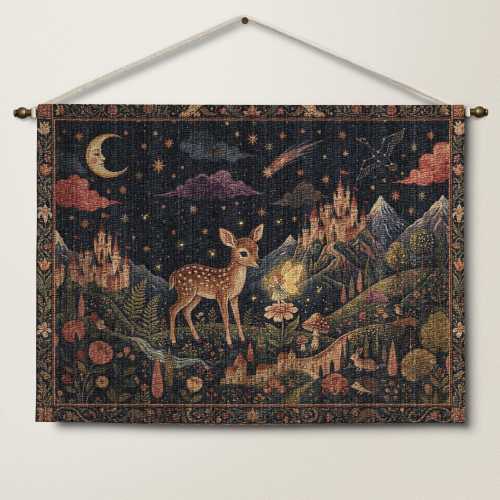 Whimsical Nursery Tapestry, Woven Fairytale Wall Art, Kids Room Decor