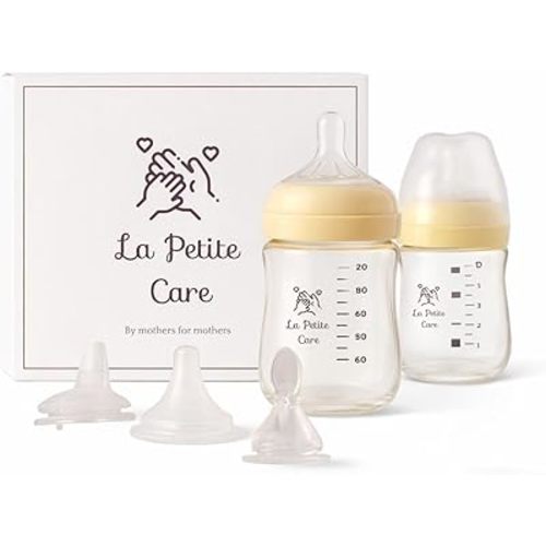 Glass Baby Bottles Anti Colic Set 2 Pack 3oz and 6oz BPA Free Heat Resistant Borosilicate Glass with 3 Silicone Nipples Wide Neck Gift Box Baby Shower Easy to Sterilize for Newborn 0-9 Months