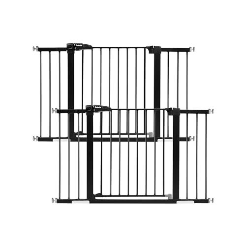 Babelio Baby Gate for Doorways and Stairs, 29-48" Auto Close Dog Gate, Easy-Install Pressure Mounted Satey Door, No Drilling Safety Gate for Child and Pets, 2 Pack, Black