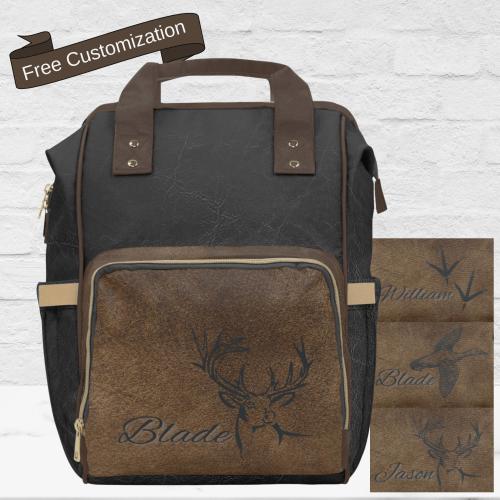 Masculine Diaper Bag for New Dad Black Brown Diaper Backpack Gift for Baby Boy Turkey Deer Duck Hunter Baby Shower Gift Mens Baby Travel Bag