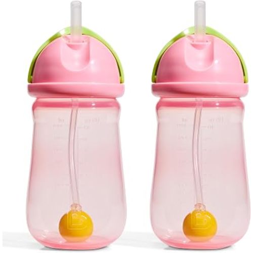 Munchkin Any Angle Toddler Weighted Straw Cup, 10oz, 2 Pack, Pink/Green