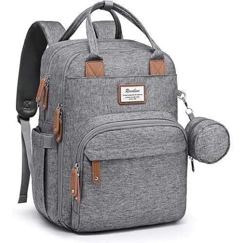 RUVALINO Diaper Bag Backpack-Multifunction Travel Baby Diaper Bag with Changing Pad, Insulated Bottle Holders & Pacifier Case, Large Capacity, Waterproof, Gray