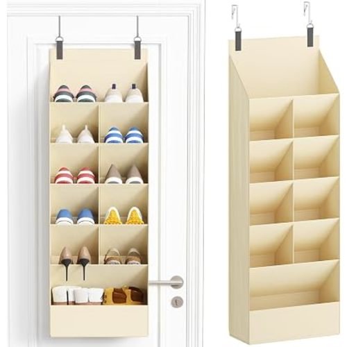 Lifewit 6 Tier Over the Door Shoe Organizer with 11 Large Deep Pockets, Fabric Hanging Shoes Shelf for Closet, Dorm Storage, Fit Up to 12 Pair Shoe Rack Holder for Sneakers, Boots, Beige