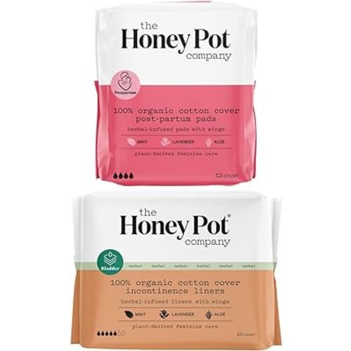 The Honey Pot Company - Postpartum Pads & Incontinence Panty Liners Bundle - Infused w/Essential Oils for Cooling Effect & Ultra-Absorbant - Postpartum Essentials - Feminine Care - FSA Eligible