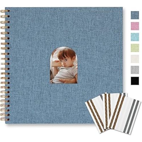 Vienrose 10X10 Inch 20 Sheets 40 Blank Pages DIY Scrapbook Album Linen Arch Window Photo Album Scrap Book Photo Albums for Wedding Baby Shower, Navy Blue