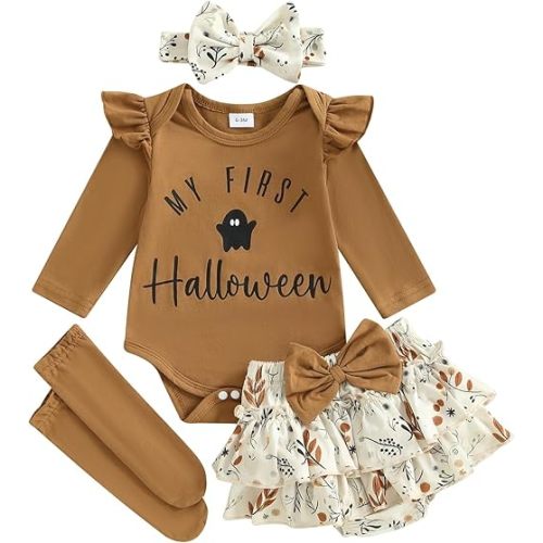 My First Halloween Baby Girl Outfit Newborn Pumpkin Long Sleeve Romper Tutu Skirt Shorts Set Halloween Baby Clothes