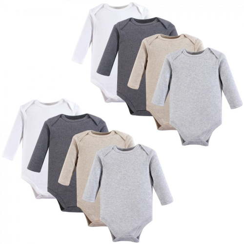 Hudson Baby Cotton Long-Sleeve Bodysuits 8pk, Heather Gray, 12-18 Months