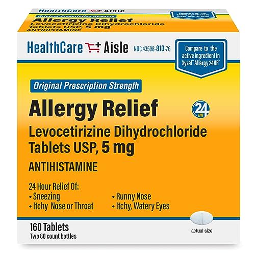 HealthCareAisle Allergy Relief - Levocetirizine Dihydrochloride Tablets USP, 5 mg, 160 Tablets, Original Prescription Strength Allergy Medication, 24-Hour Relief, 80 Count (Pack of 2)