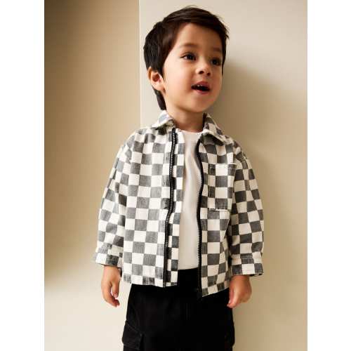 Grey/White Checkerboard Long Sleeve Zip Through Overshirt (6mths-7yrs)