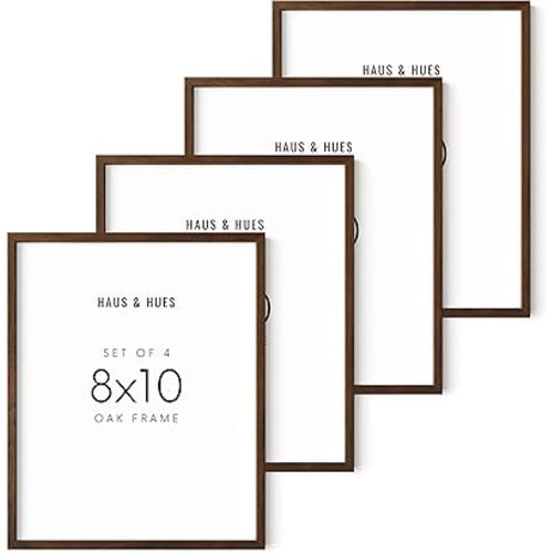 HAUS AND HUES 8x10 Picture Frame Set of 4-8 by 10 Walnut Gallery Wall Frame, Farmhouse Wooden Photo Frame 8 x 10 for Wall Collage, Pack 10 x 8 Brown Wood Wall Frames (Walnut Oak)