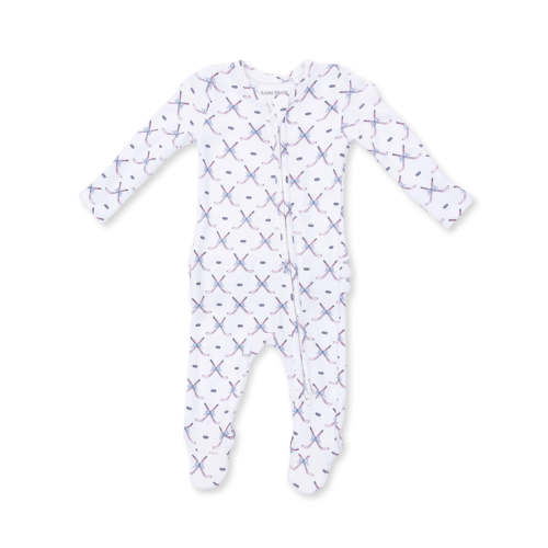 Ribbed 2-Way Ruffle Zip Footie, Simple Hockey Pink