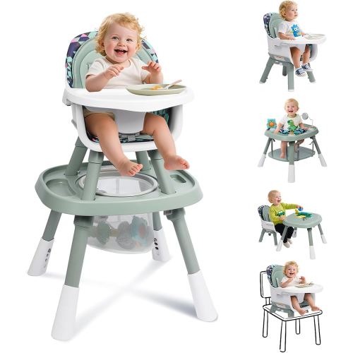 15 in 1 Convertiable High Chair for Babies and Toddlers, 2 in 1 Highchair & Activity Center w/Toys, Booster Seat, Toddler Chair w/5-Point Harness & Removable Tray & 2-Layer Cusion (Green)