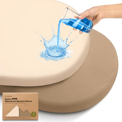 2pk Waterproof Bassinet Sheets Girls, Boys 33x17 Universal Fit (Pecan) | Cotton, Bassinet Mattress Pad Protector Cover, Compatible with Graco,Baby Delight,Chicco,Halo Bassinest Swivel Sleeper Fitted