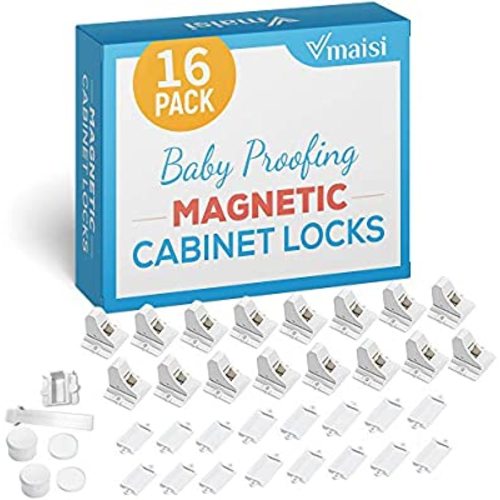16 Pack Child Safety Magnetic Cabinet Locks - Vmaisi Children Proof Cupboard Baby Locks Latches - Adhesive for Cabinets & Drawers and Screws Fixed for Durable Protection