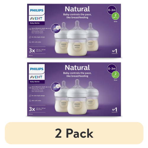 (2 pack) Philips Avent Natural Baby Bottle with Natural Response Nipple (Slow Flow, Flow 2), 4oz, 3-Pack, SCY900/93