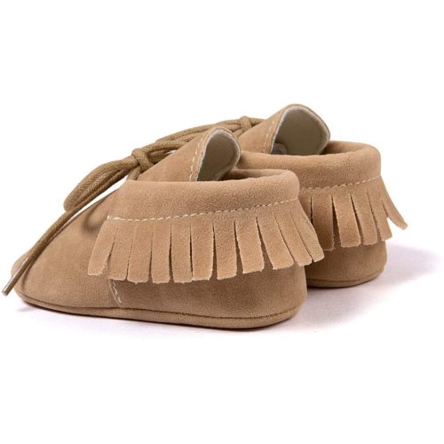 Baby Boys Girls Moccasins Sneakers Soft Sole Tassels Prewalker Anti-Slip Shoes - 0-6 Months Infant - Bandage Nude