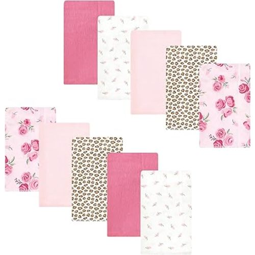 Luvable Friends Hudson Baby Flannel Burp Cloths 10pk, Rosy Bloom