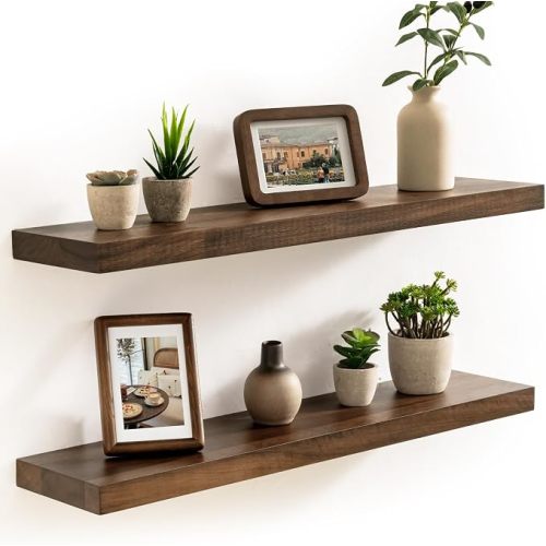 Floating Shelves, Walnut Wood, 30 Inch x 6.7 Inch, Set of 2