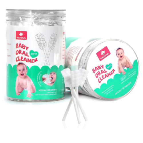 dearlomum Baby Tongue Cleaner, Newborn Toothbrush, 48PCS Disposable Infant Clean Mouth,Gauze Gum Cleaner Baby Oral Cleaning Stick Dental Care for 0-36 Month