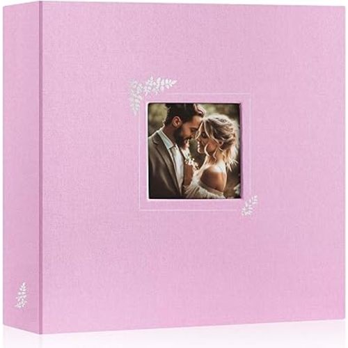 Lanpn Scrapbook Photo Album 12x12, Linen Window Design Cover Top Load 3 Ring Folder Binder Photobook Photo Book 12 x 12 inch with 30 Plastic Sleeves 60 Pages Pink